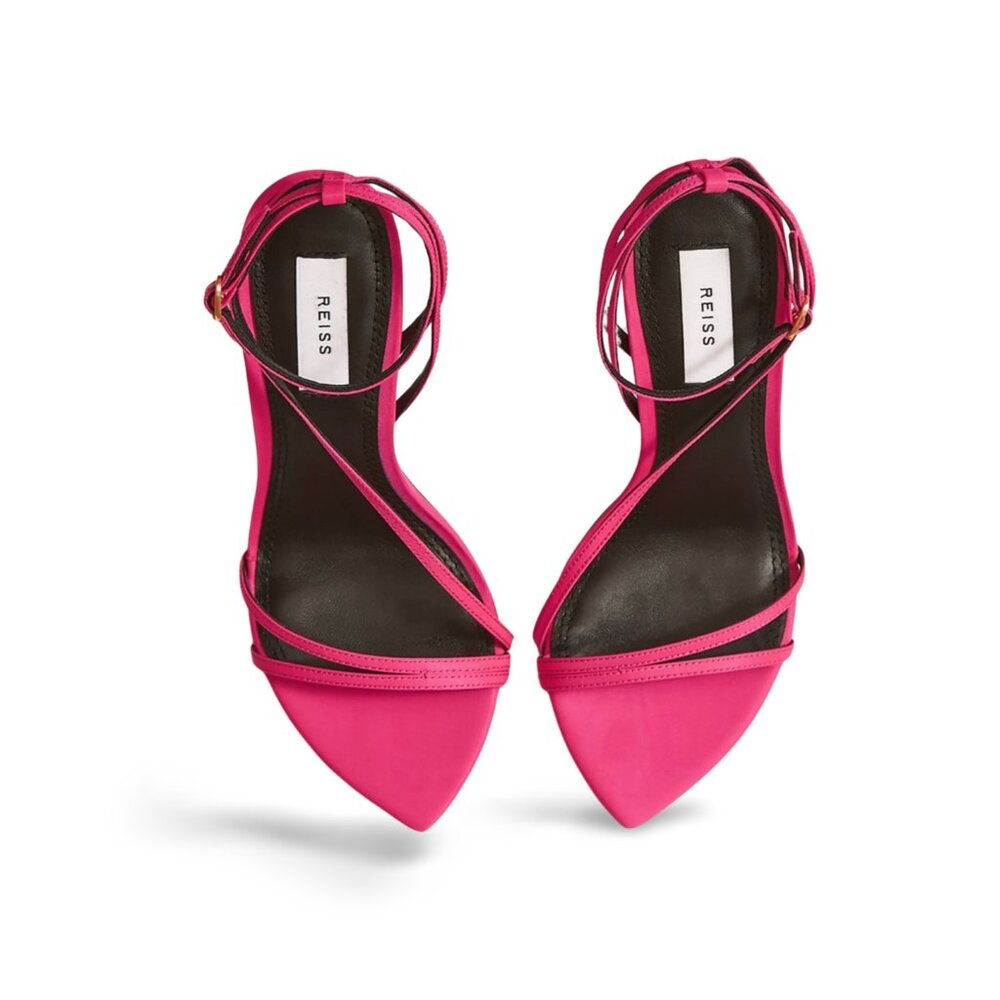 Reiss Adela Strappy Heels Sandals Satin Bright Pink Size EU 40 US 9 - Picture 2 of 9